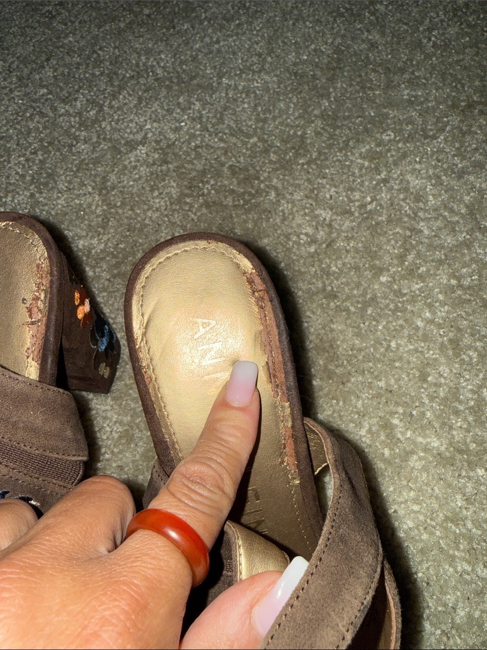 Brown Suede Floral Embroidered Women's Sandals - Picture 5 of 10